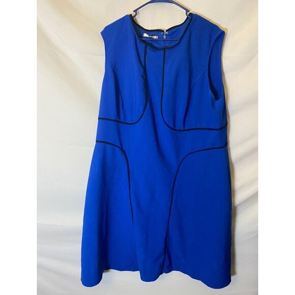 - London Style Womens Fit Flare Blue Sleeveless Dress Plus 20W 2X Midi - Picture 2 of 3
